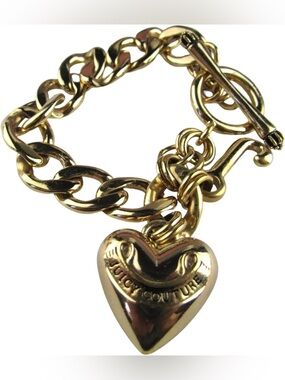 Vintage Y2K Juicy Couture Gold Heart Charm Toggle Chain Bracelet